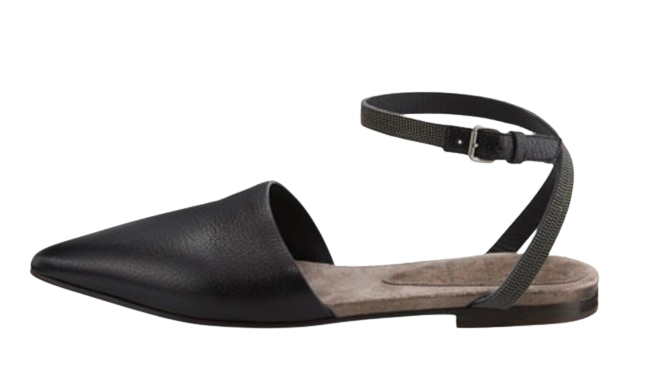 Brunello Cucinelli Black Monili Ankle Wrap Flats