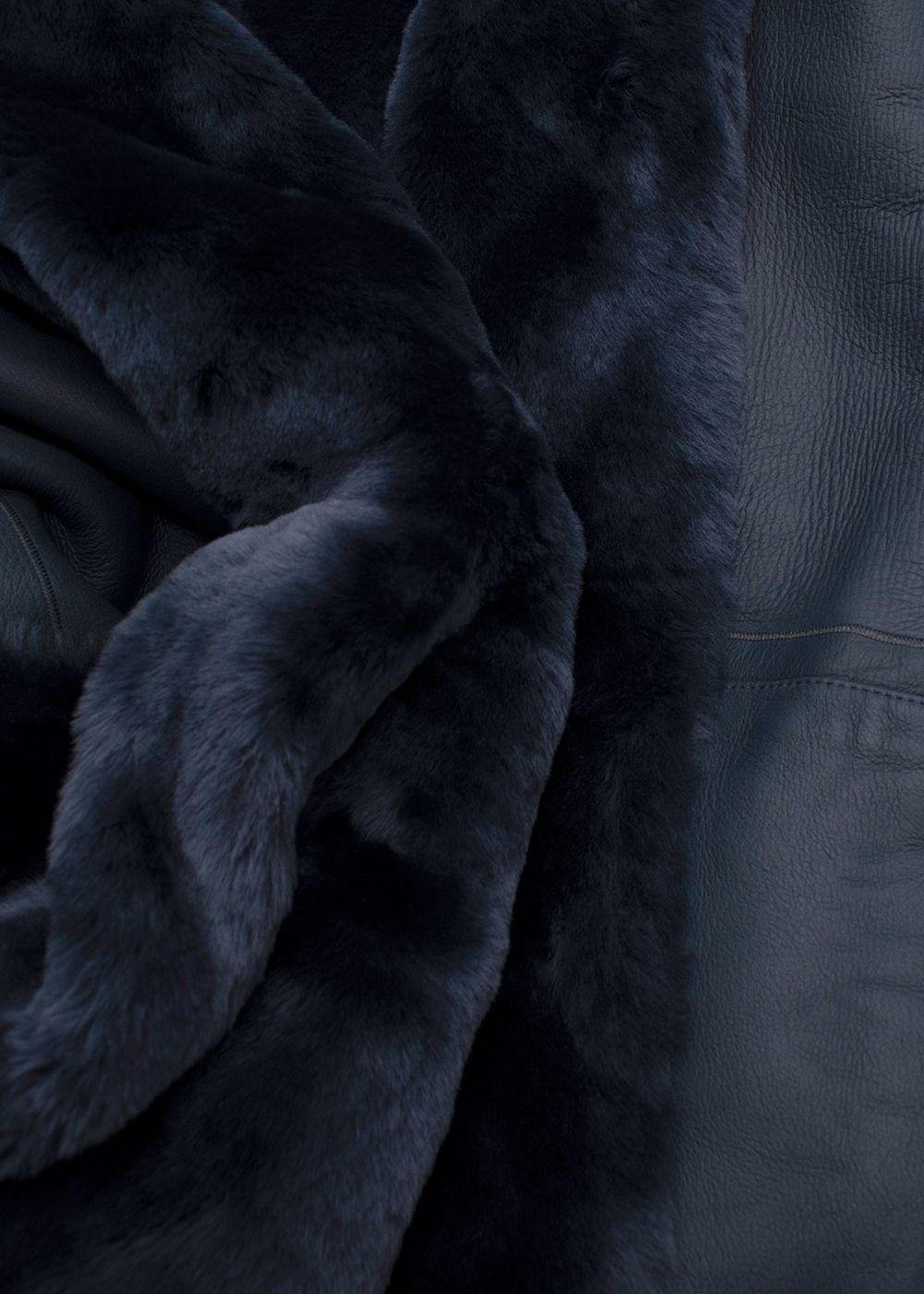 Loro Piana Blue Reversible Lamb Shearling Coat