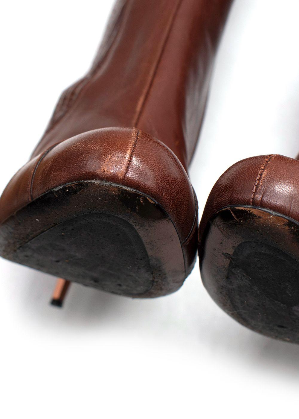 Miu miu Brown Leather High-Heel Knee Boots
