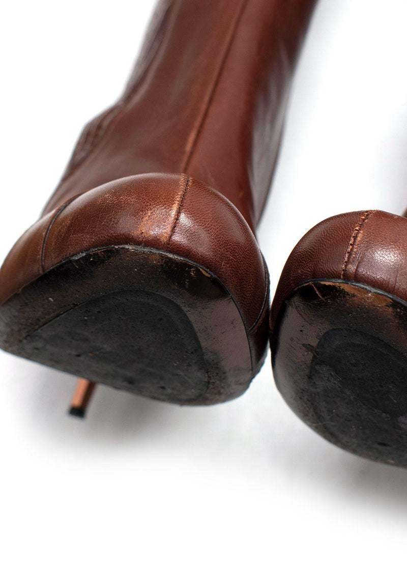 Miu miu Brown Leather High-Heel Knee Boots