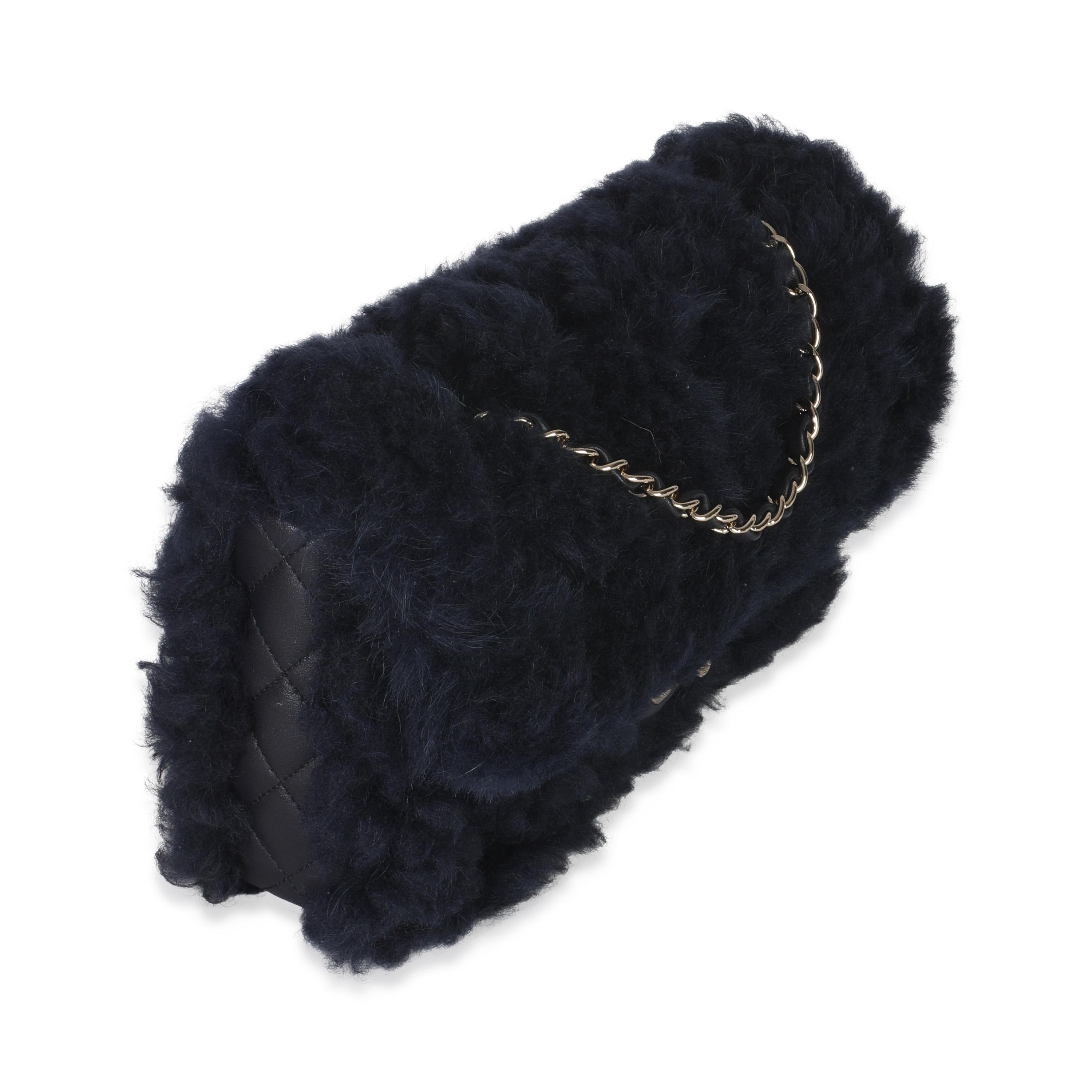 Chanel  Shearling Quilted Lambskin Medium Flap Bag in Navy