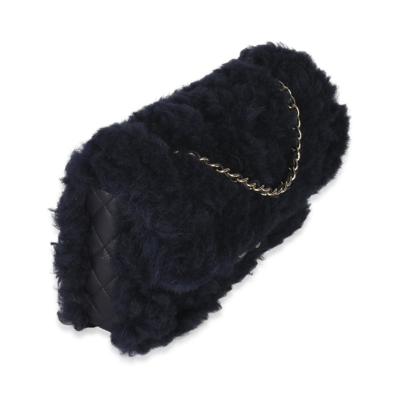 Chanel  Shearling Quilted Lambskin Medium Flap Bag in Navy