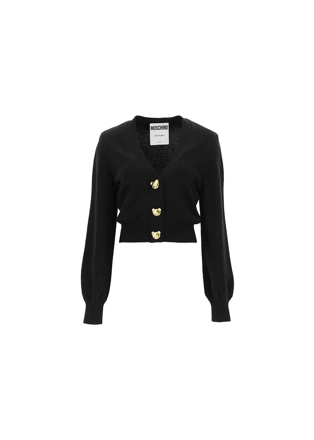 Black Cashmere & Wool Teddy Button Cardigan