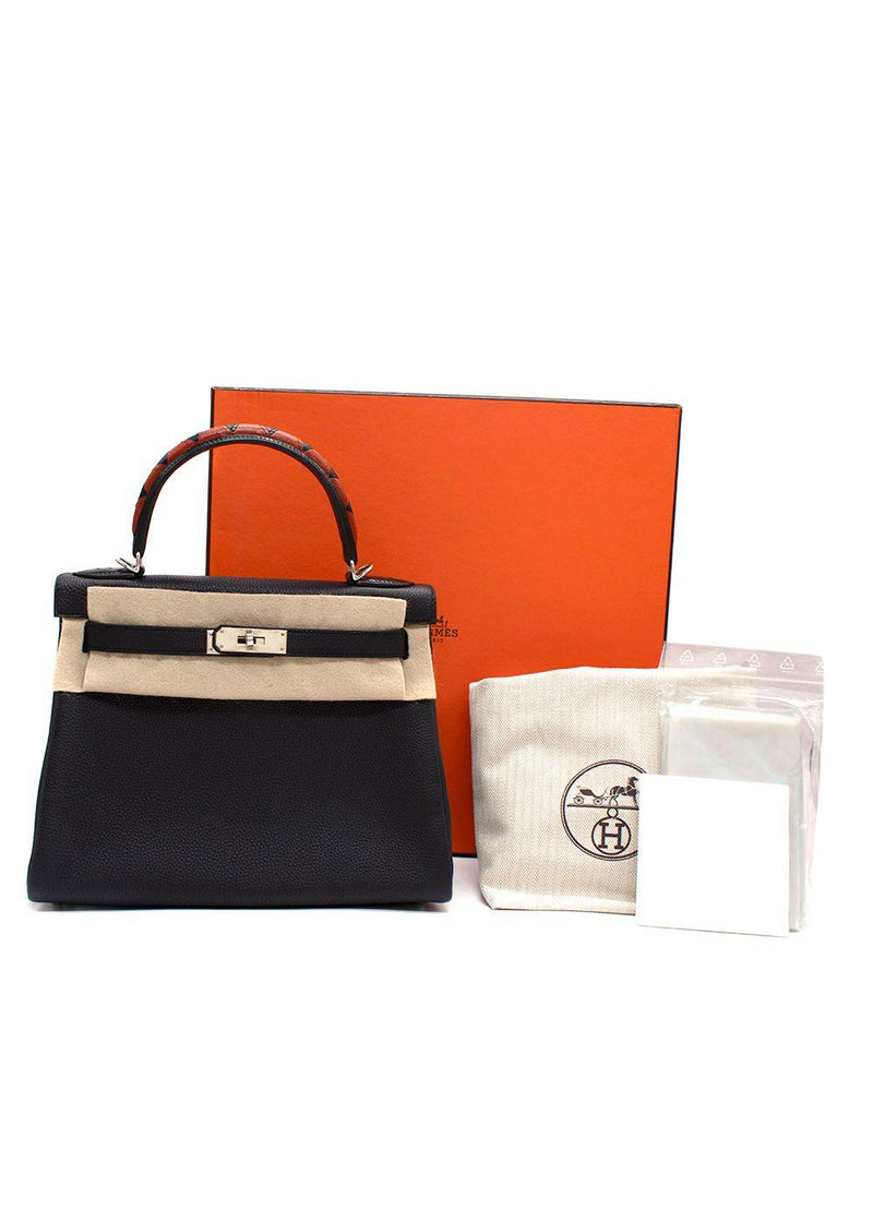 Hermes Limited Edition Kelly 28cm Galop Retourne Au Visit in  Noir Togo Leather with Palladium Hardware