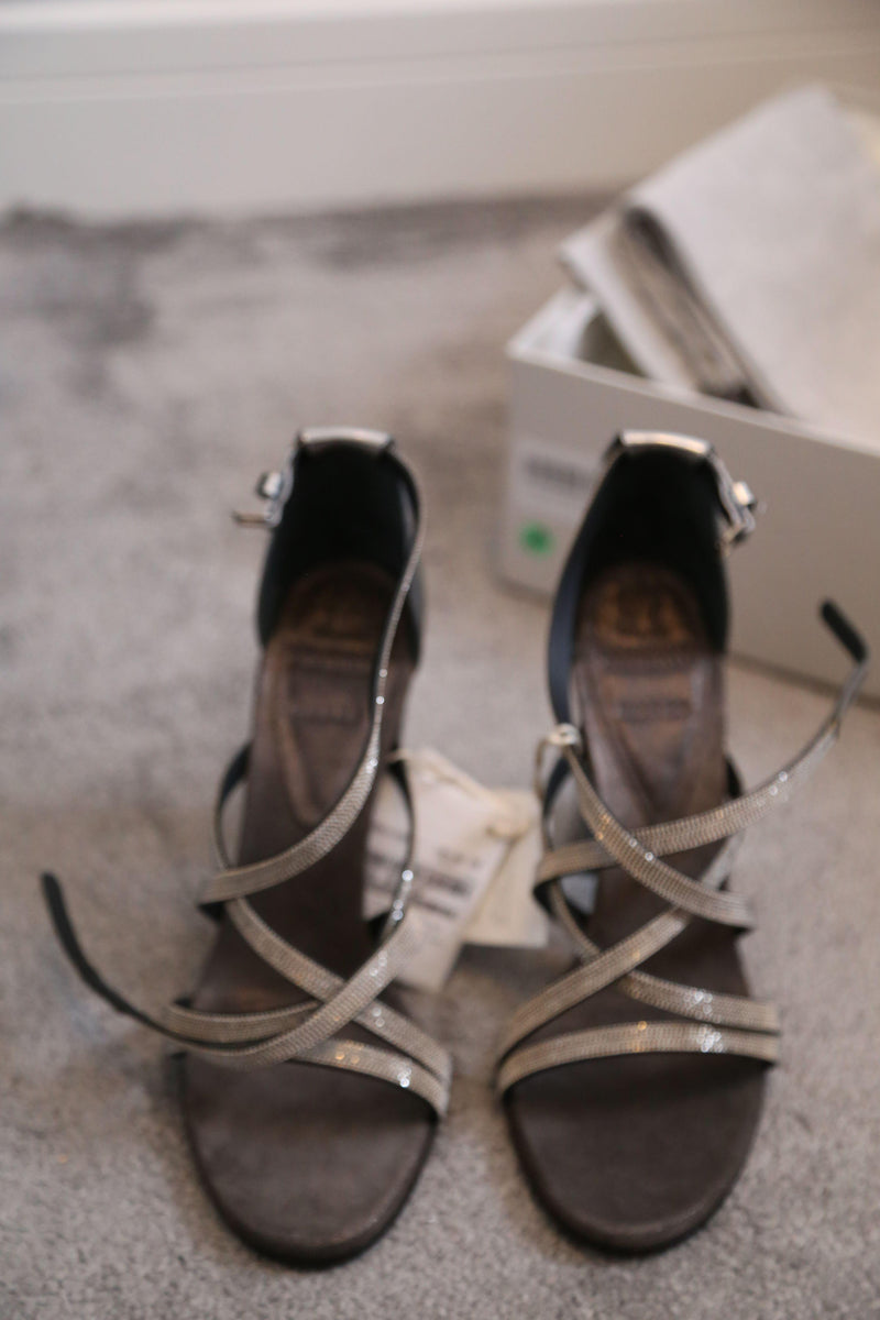 Monili Beaded Silver Leather Sandals