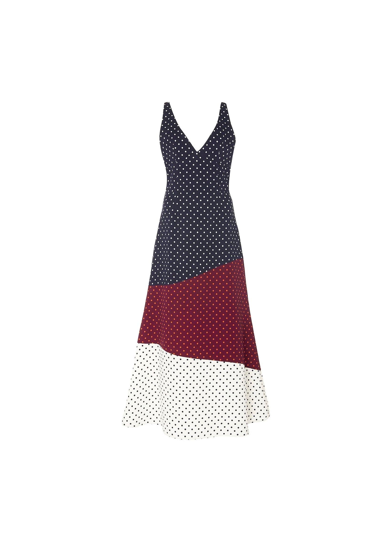 Colourblock Polka Dot Midi Dress