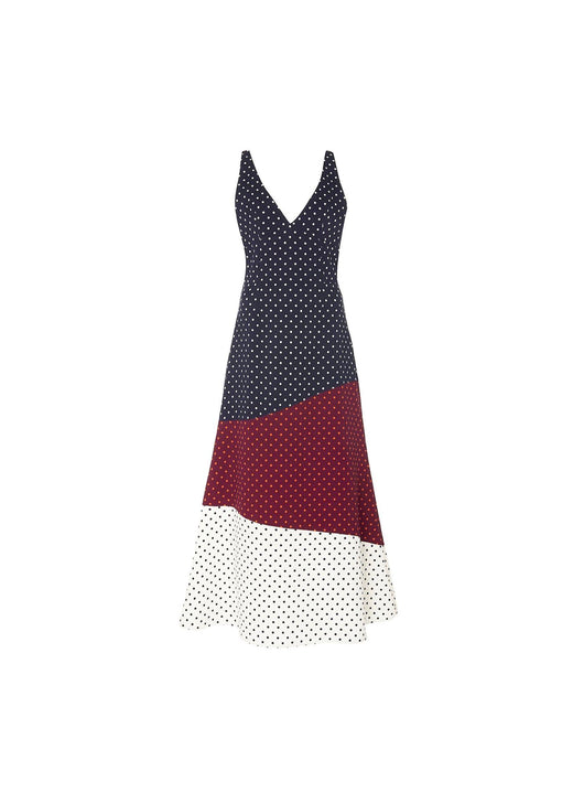 Colourblock Polka Dot Midi Dress