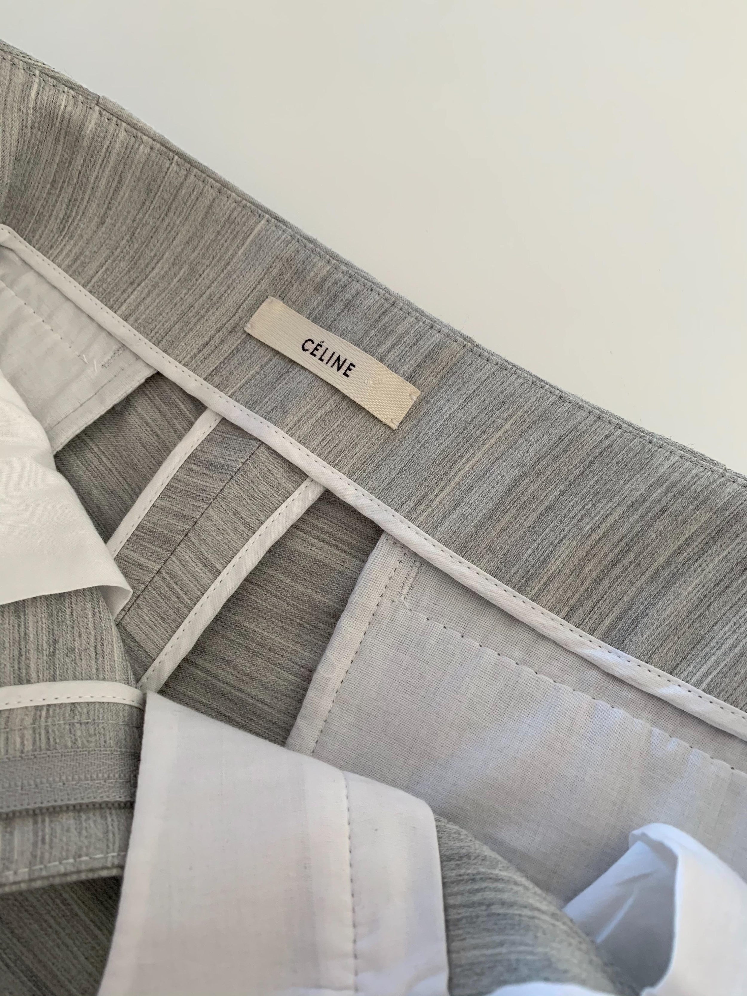 Grey Marl Wool Cropped Crease-Front Trousers