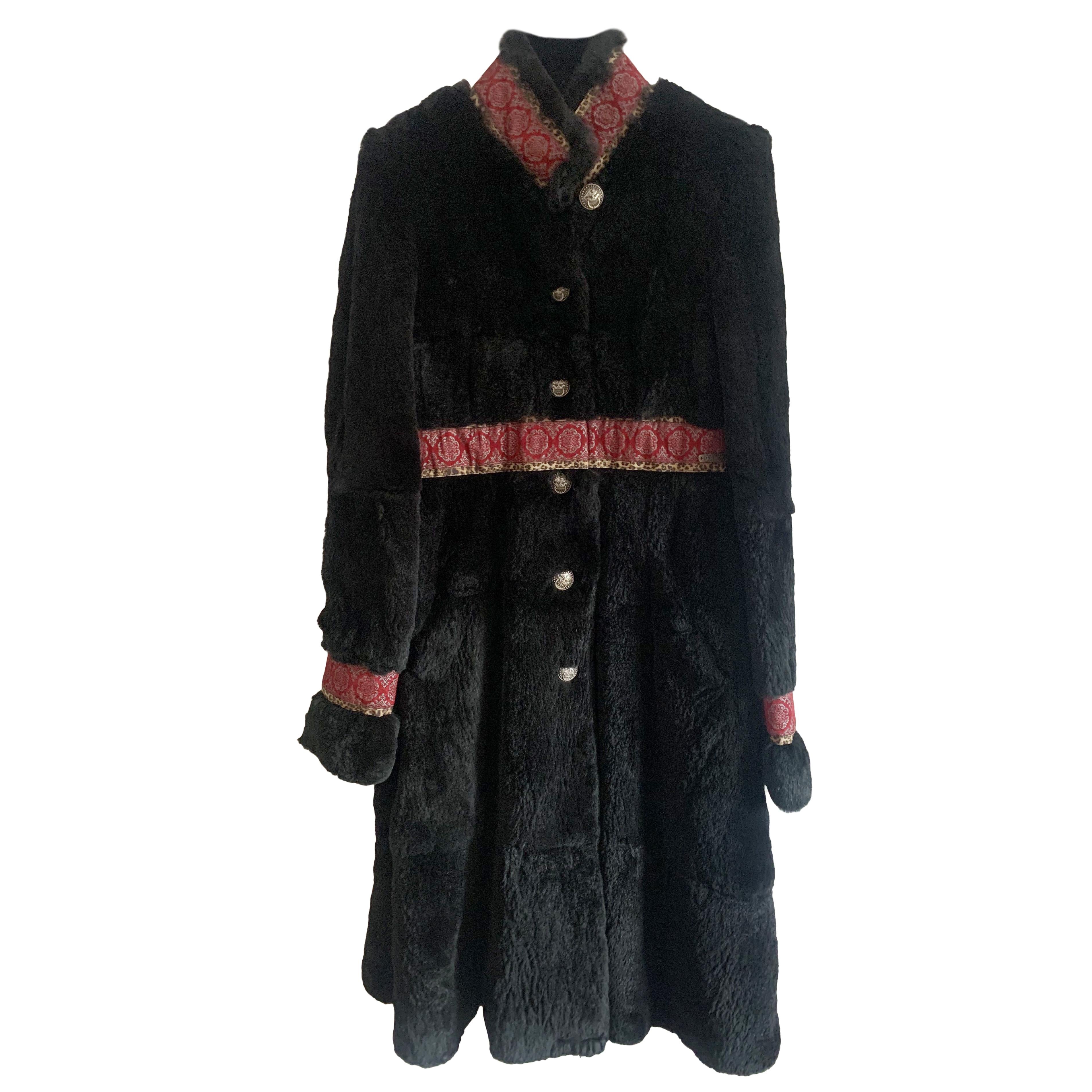 Galliano Black Embroidered Rabbit Fur Coat