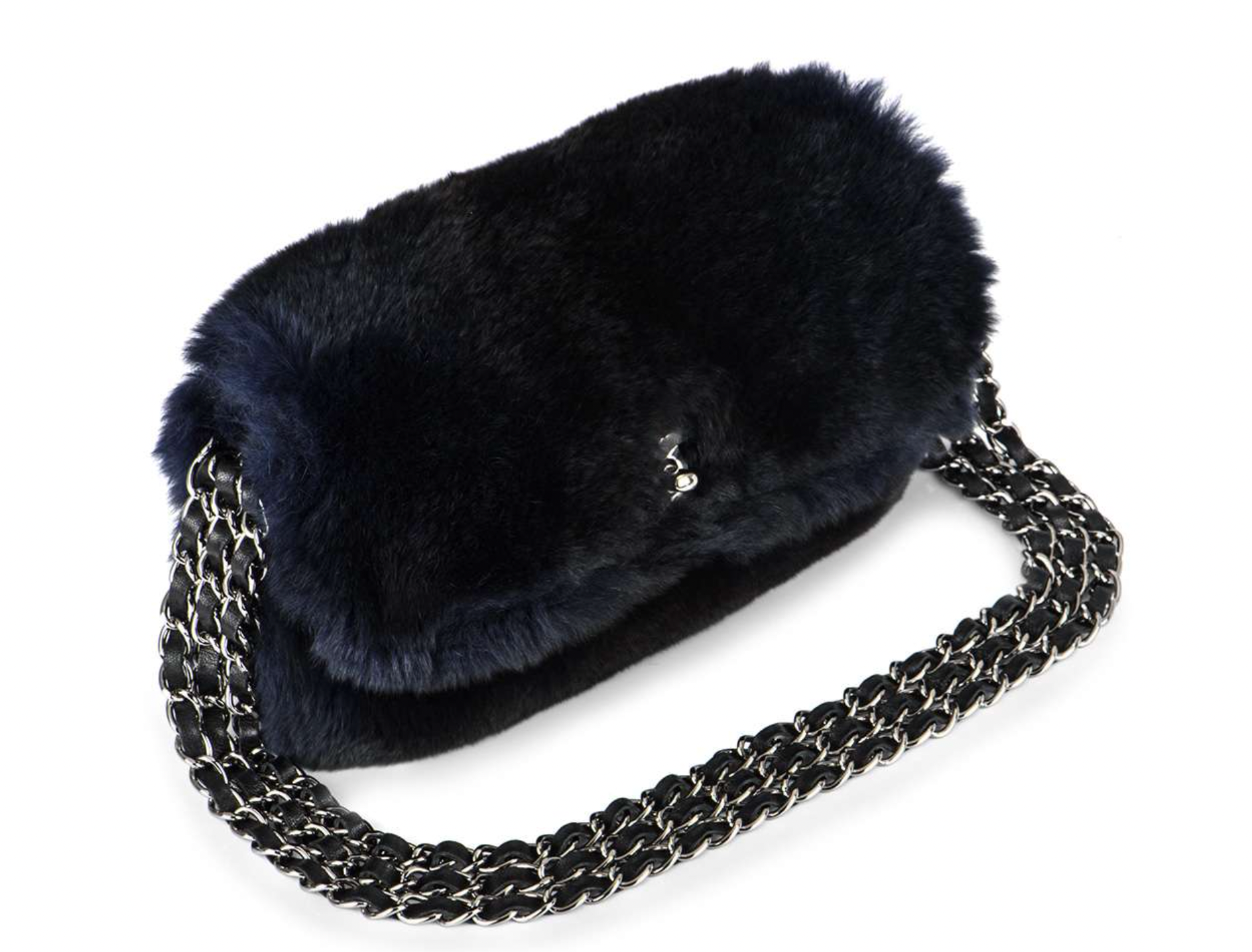 Navy Orylag Fur Flap Bag