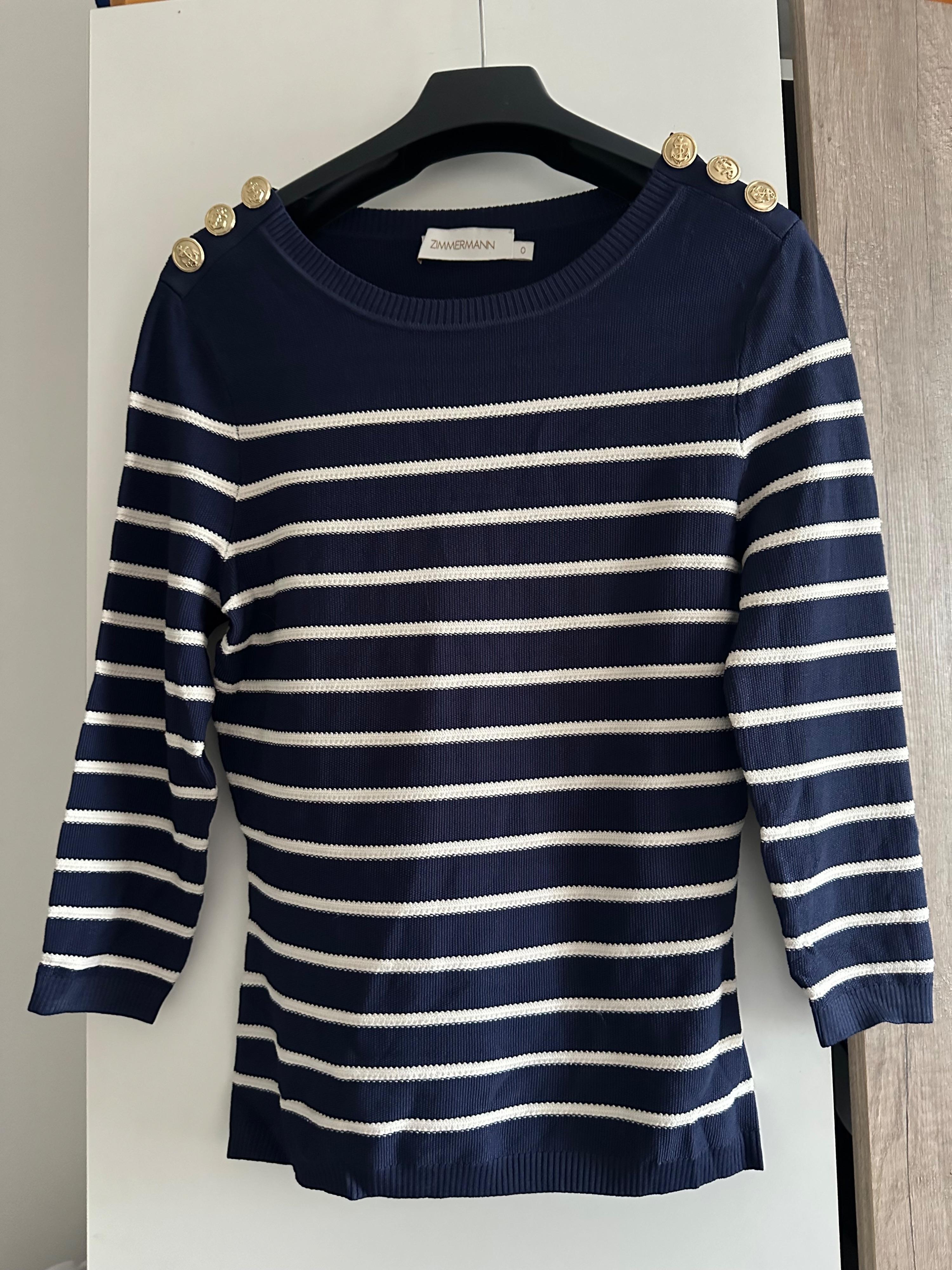 Zimmermann Button Detail Striped Jumper