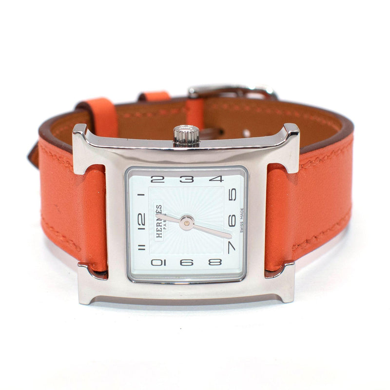 Hermes Small "Heure H" Watch With Orange Strap