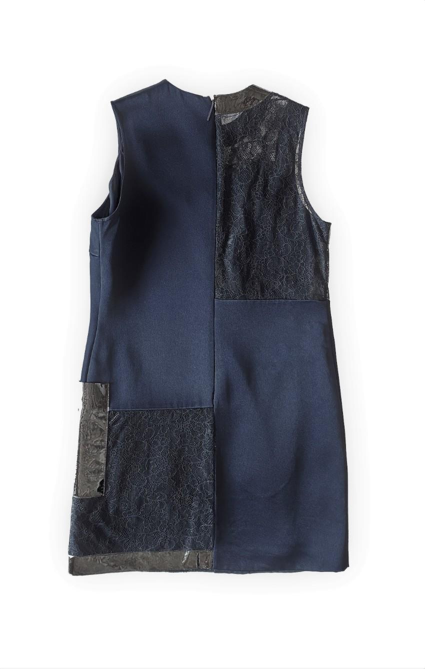 Christopher Kane Colour Block Lace & Leather Panelled Sleeveless Dress