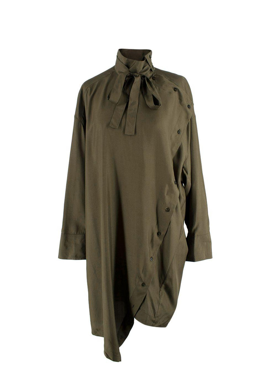 Valentino Khaki Neck Tie Detailed Asymmetric Tunic Dress