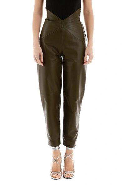 Butterfly-insert High-waist Leather Trousers
