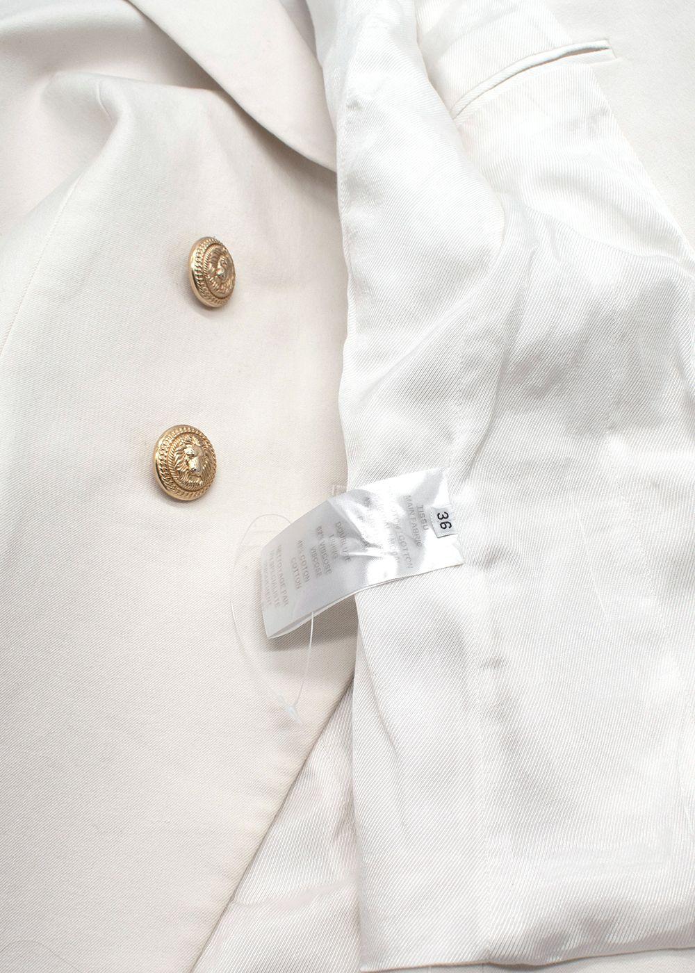 Balmain White Double Breasted Blazer with Gold Button Detail