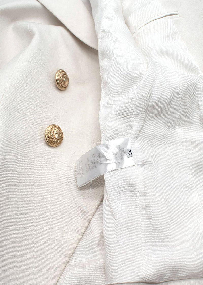 Balmain White Double Breasted Blazer with Gold Button Detail
