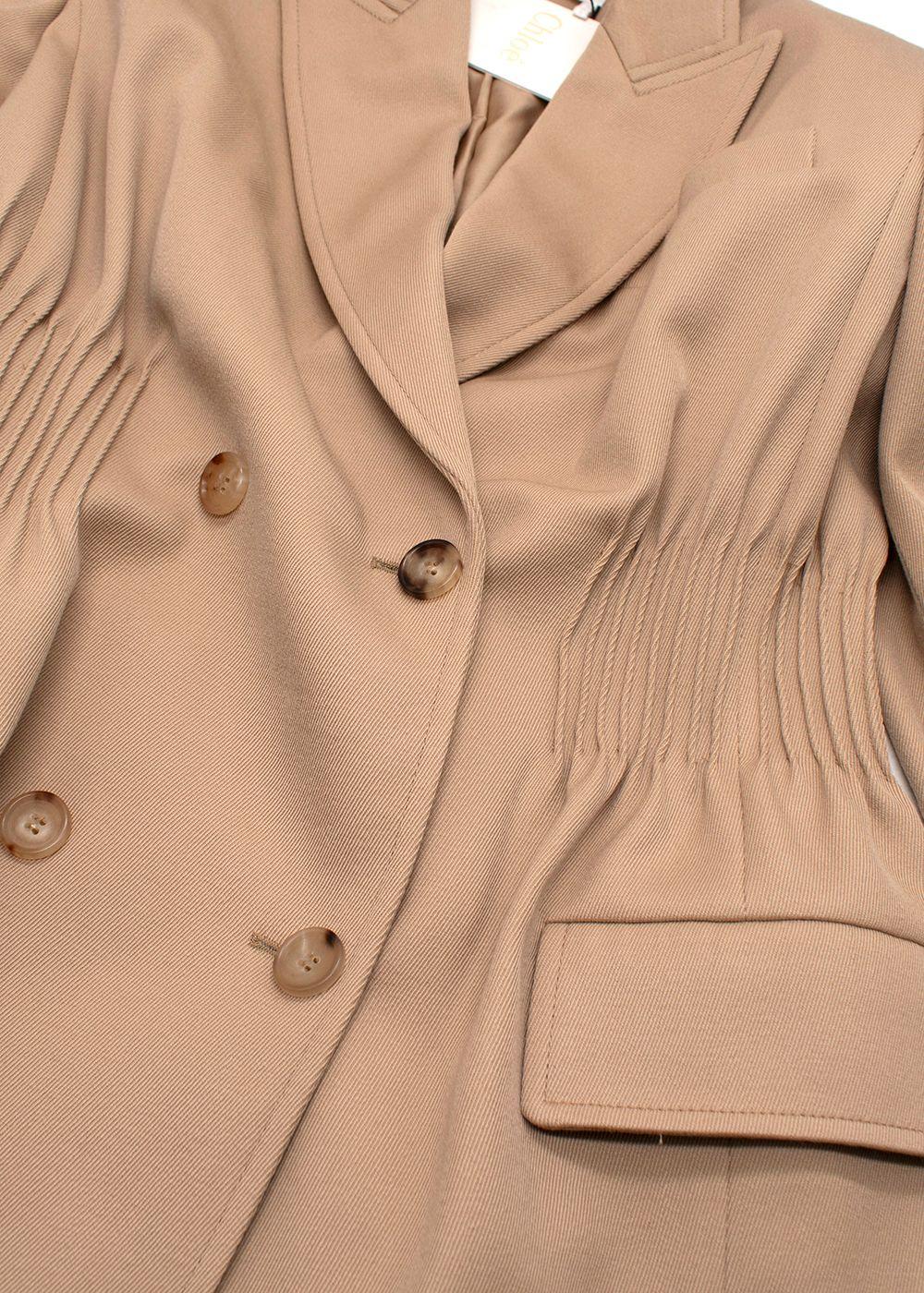 Chloe Beige Double Breasted Cinched Waist Blazer