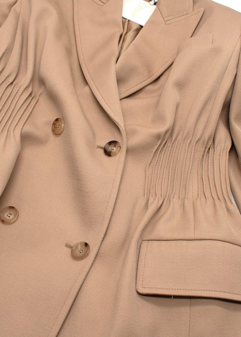 Chloe Beige Double Breasted Cinched Waist Blazer