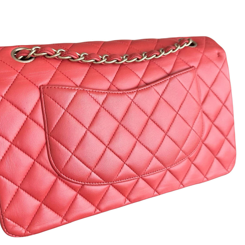 Chanel Red Lambskin Medium Double Flap Bag with Brushed Gold Hardware