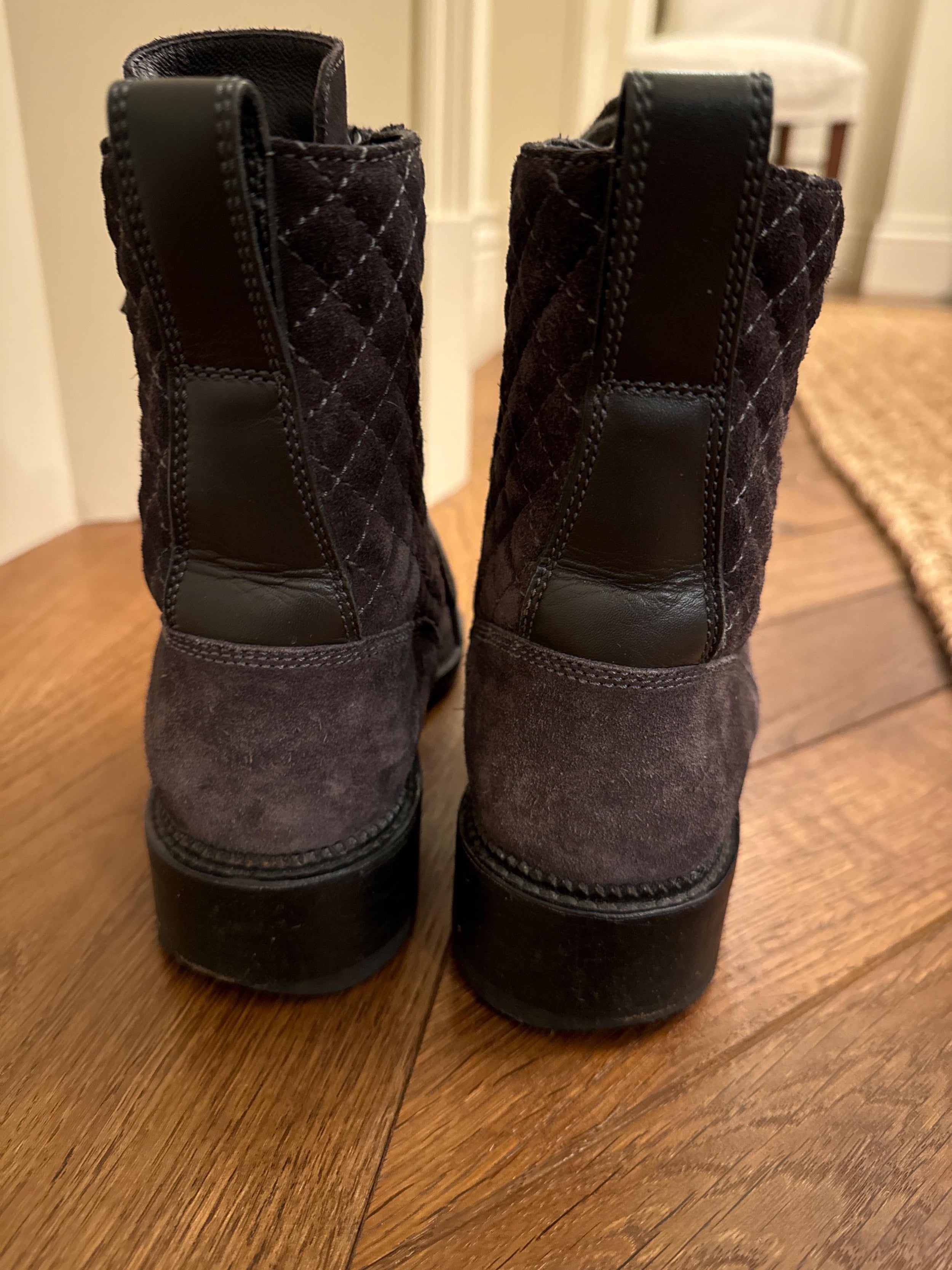 Chanel Grey Suede and Leather Combat Boots