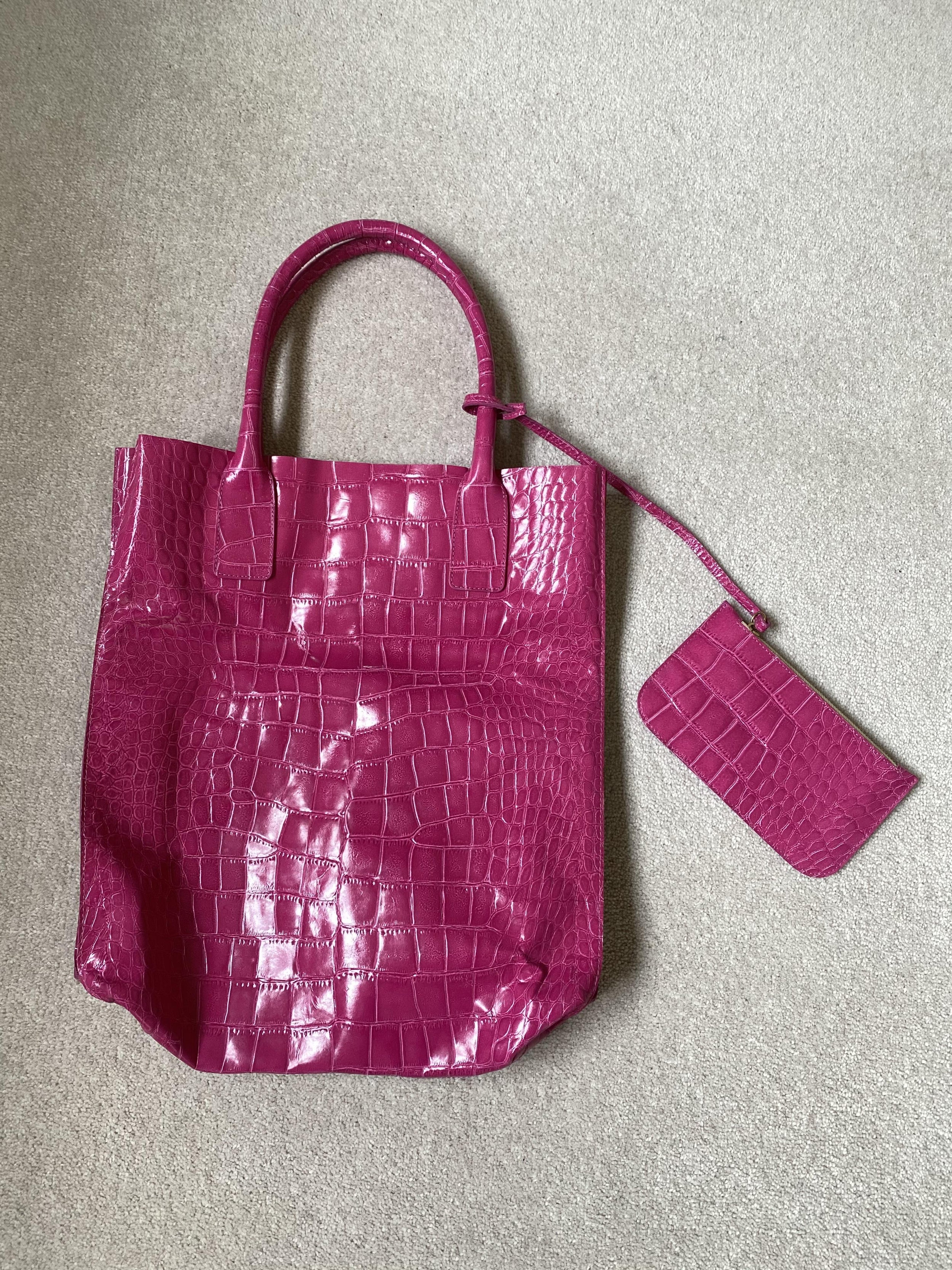 NEW Pink Aila Croc Embossed Bag