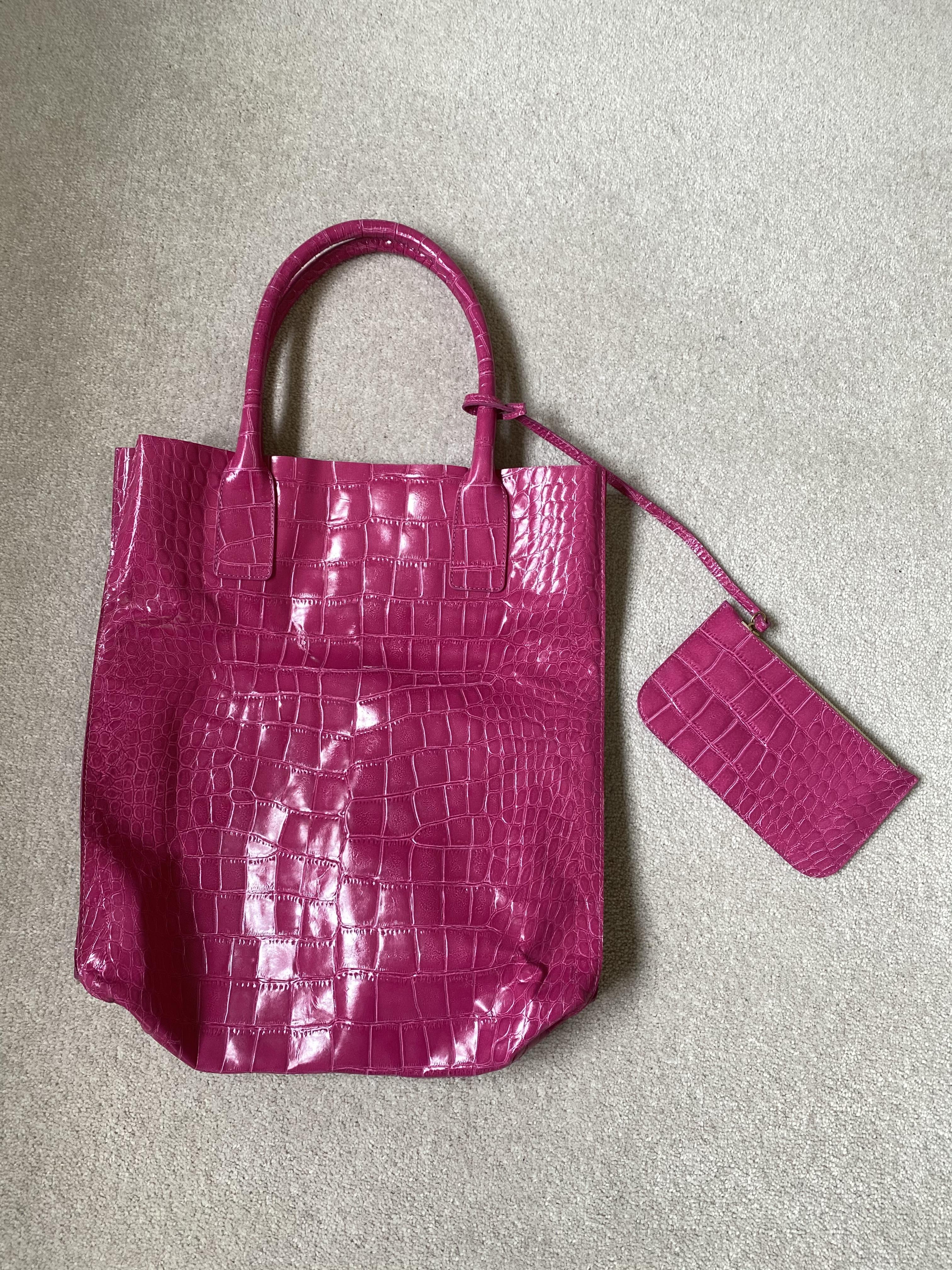 NEW Pink Aila Croc Embossed Bag