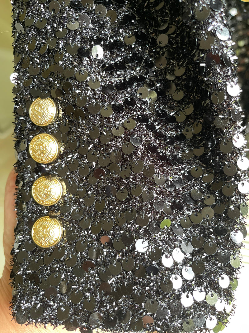 Balmain Black Sequin Double Breasted Blazer