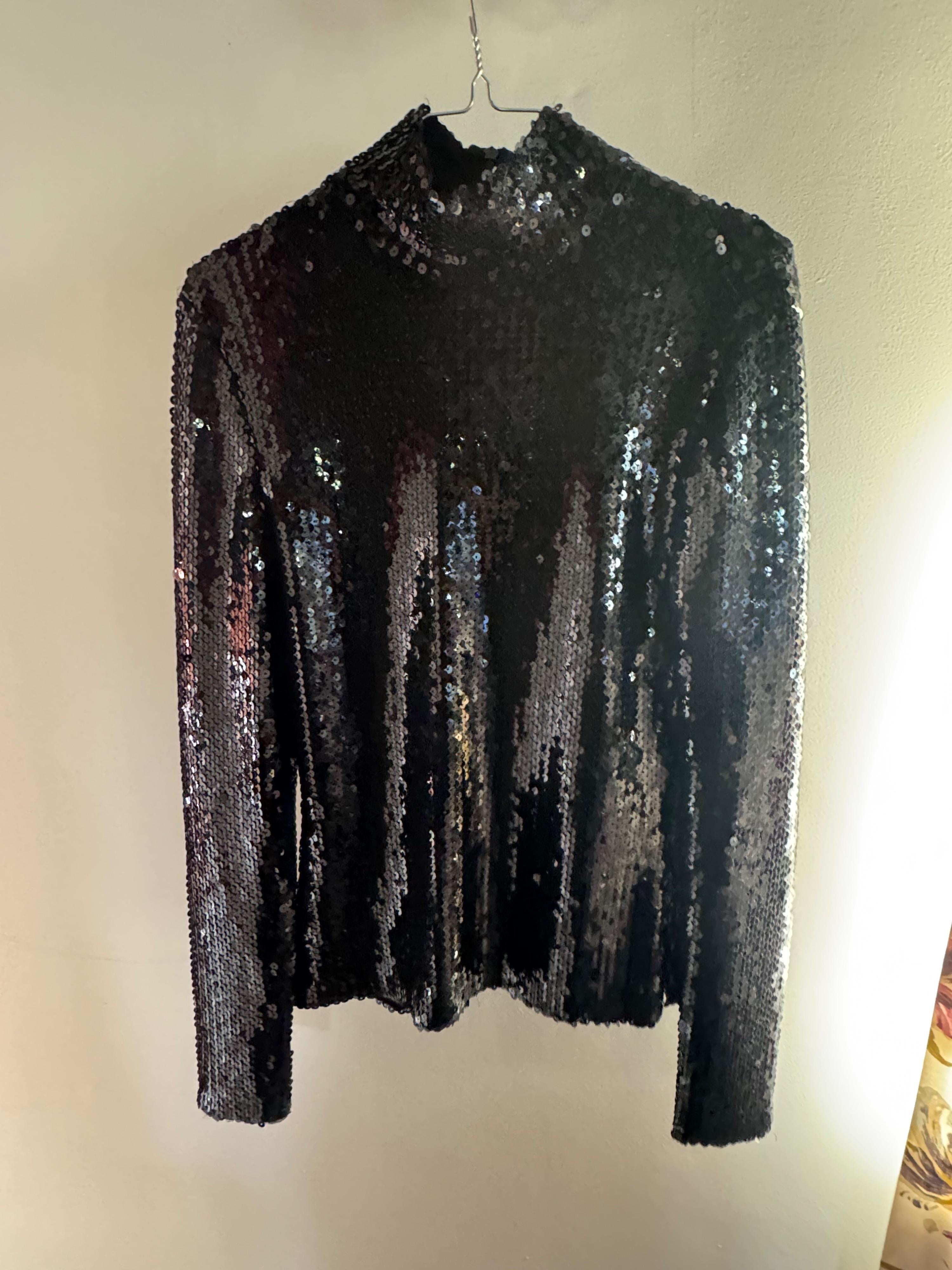 Dior High Neck Black Sequin Long Sleeved Top