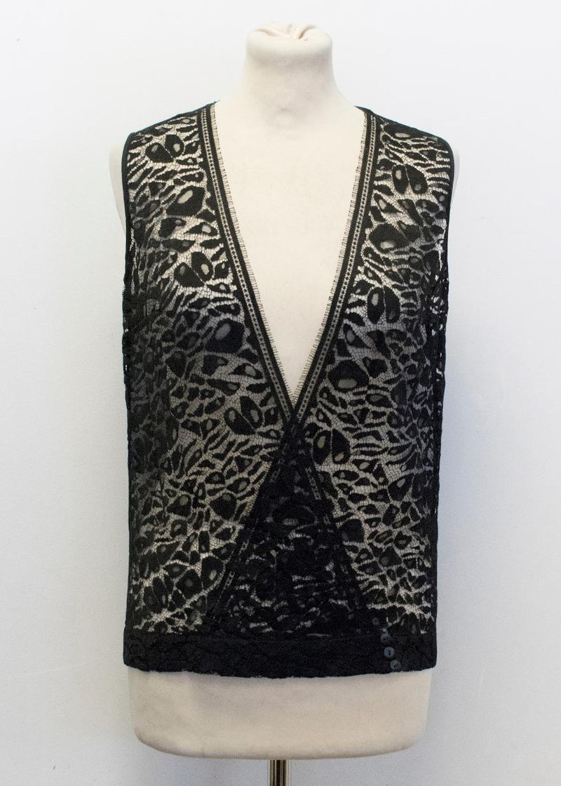 Preen By Thornton Bregazzi Black Sheer Plunge Lace Top