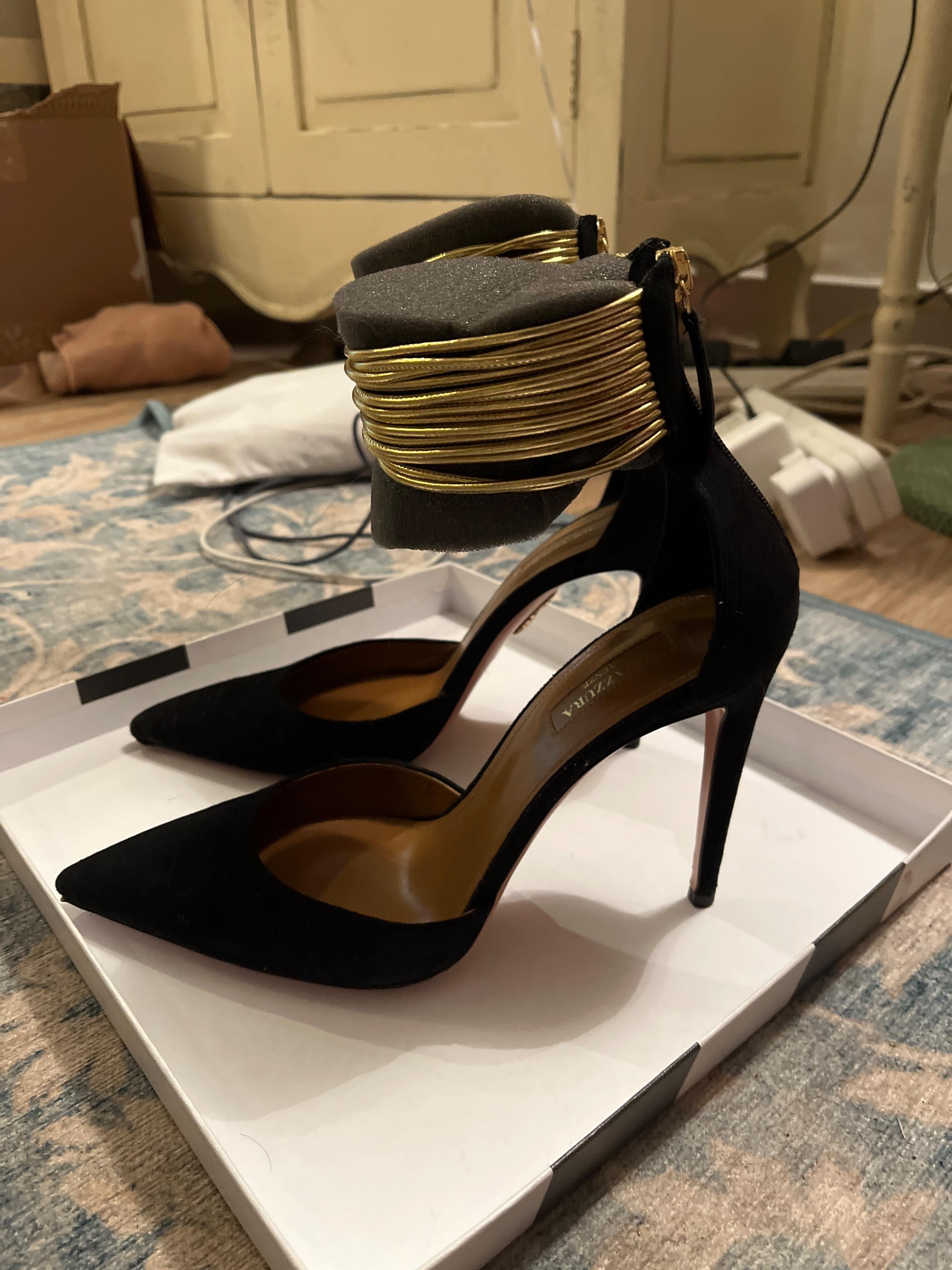 Aquazzura Black Hello Lover Suede Heels