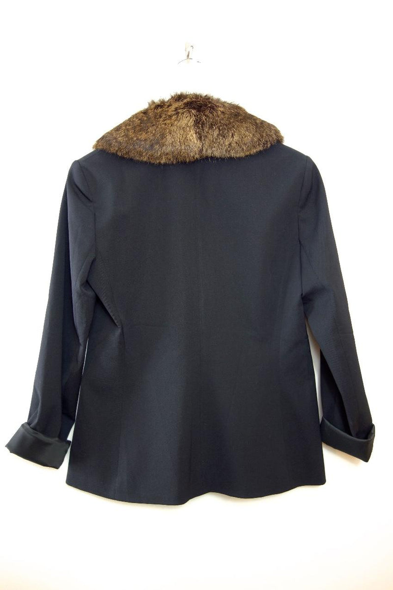 Theory Black Tailored Jacket with Rabbit Fur Removable Collar
