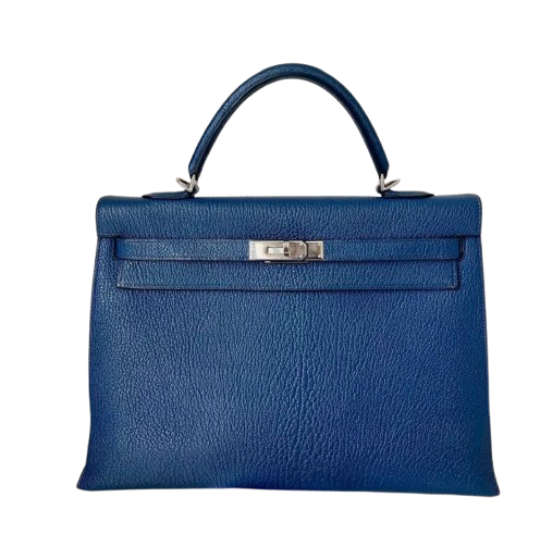 Hermes Blue De Malt Sellier Chevre 35 Kelly
