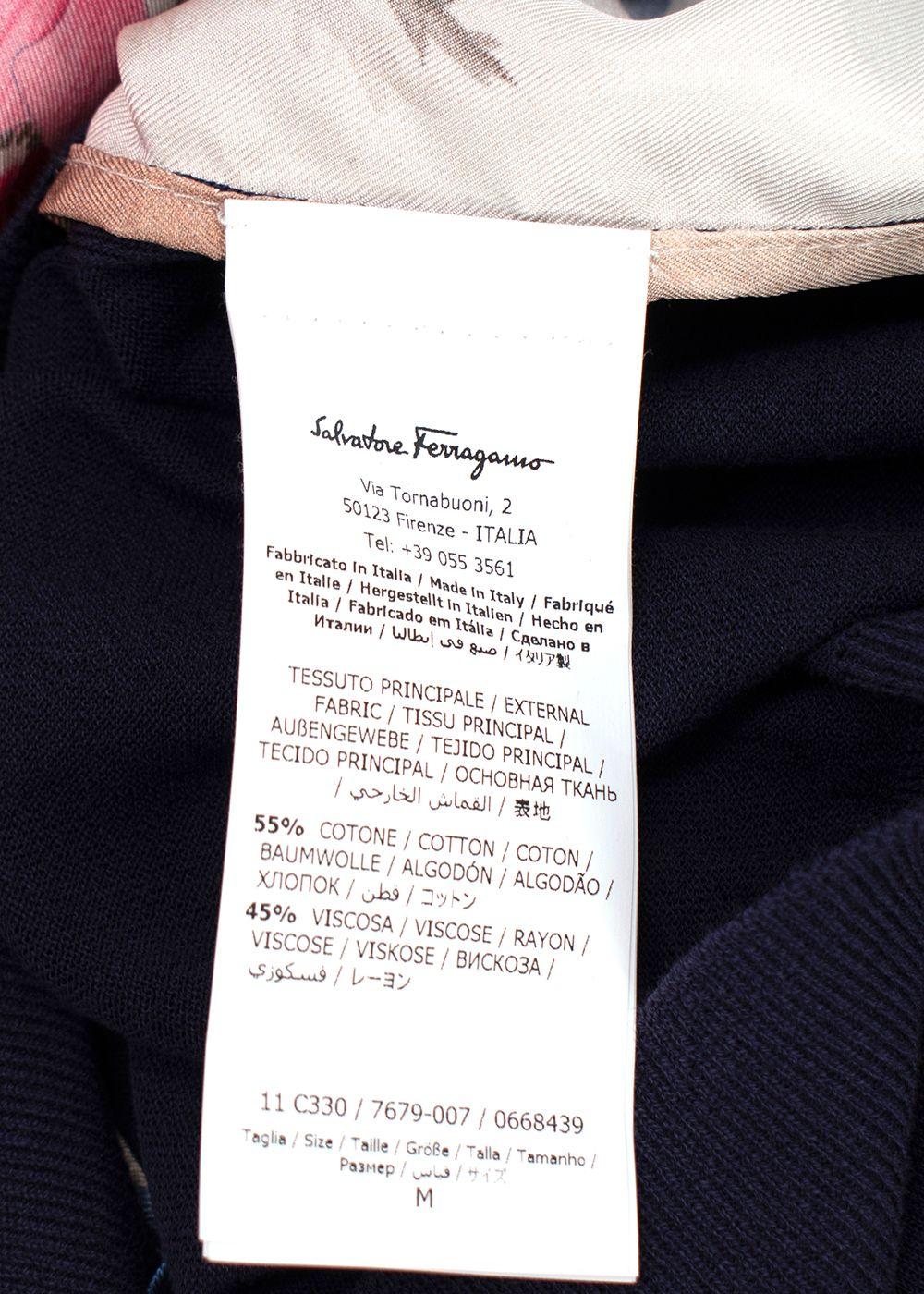 Salvatore Ferragamo Navy Contrast Sleeves Floral Cardigan
