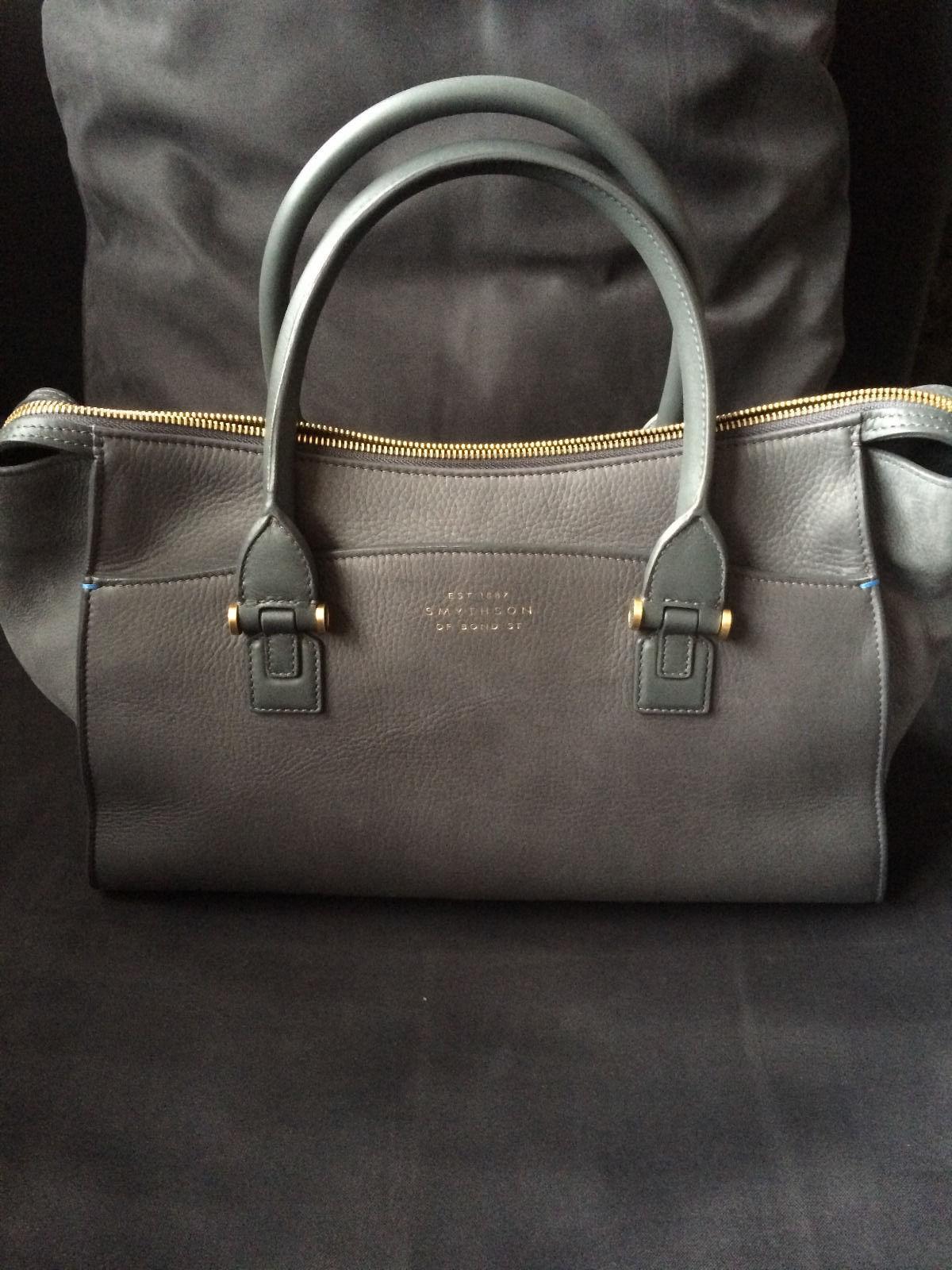 Smythson Eliot Leather Handbag, Graphite Grey