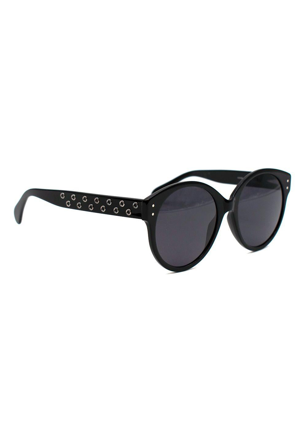 Black Grommet Embellished Round Sunglasses