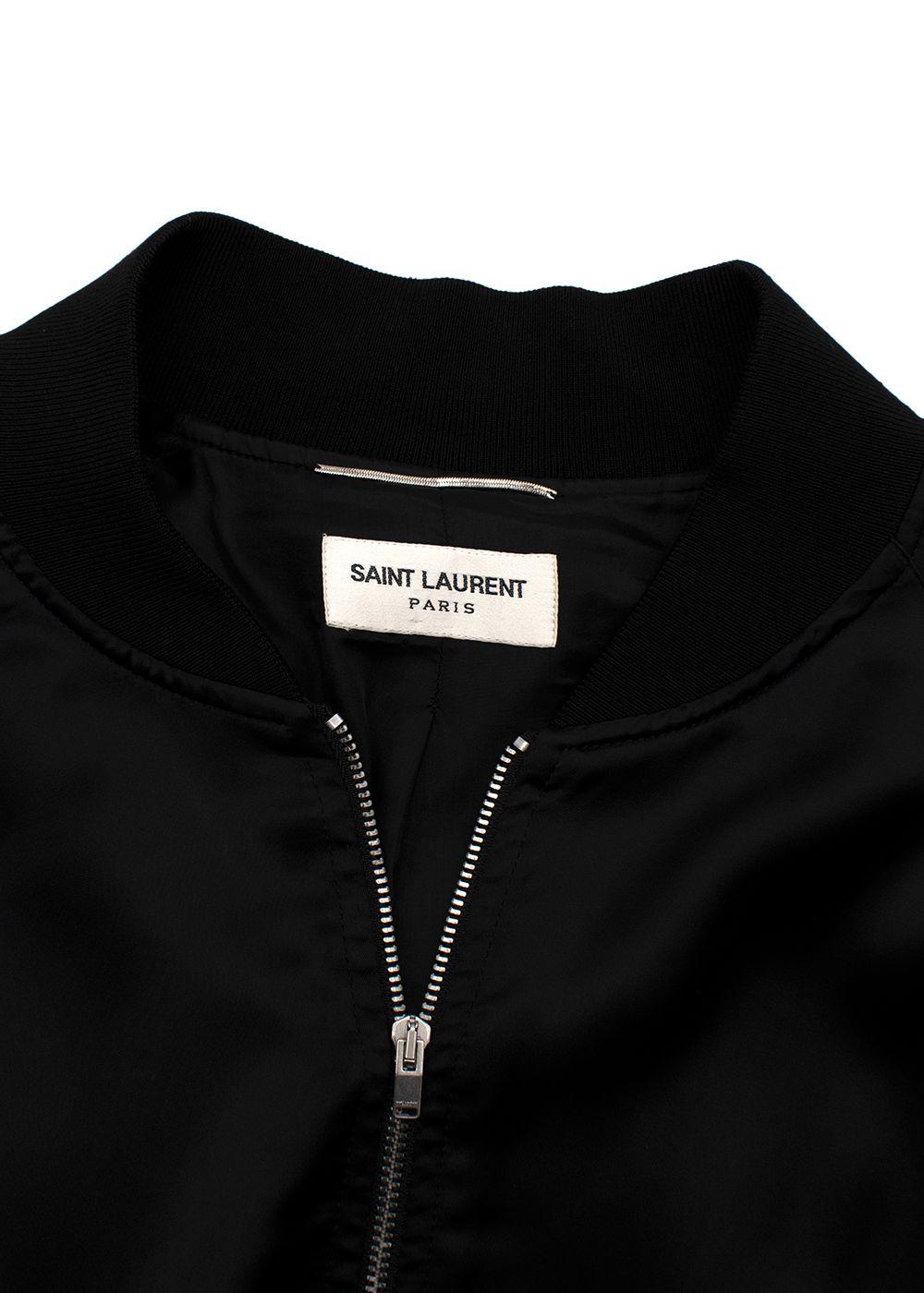 Black Satin Panther Embellished Bomber Jacket