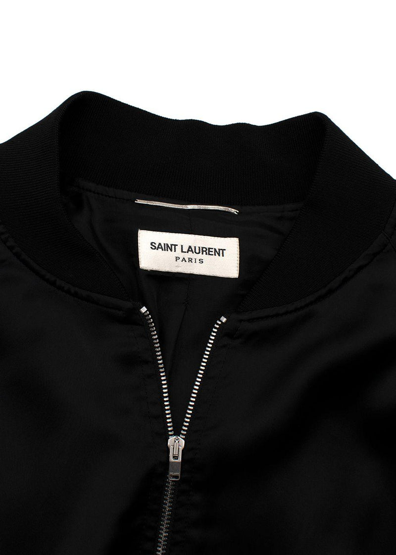Black Satin Panther Embellished Bomber Jacket