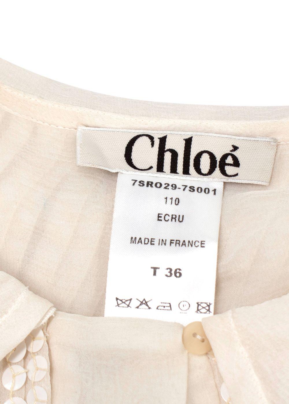 Chloe Ecru Sequin Embroidered Silk Pleated Dress
