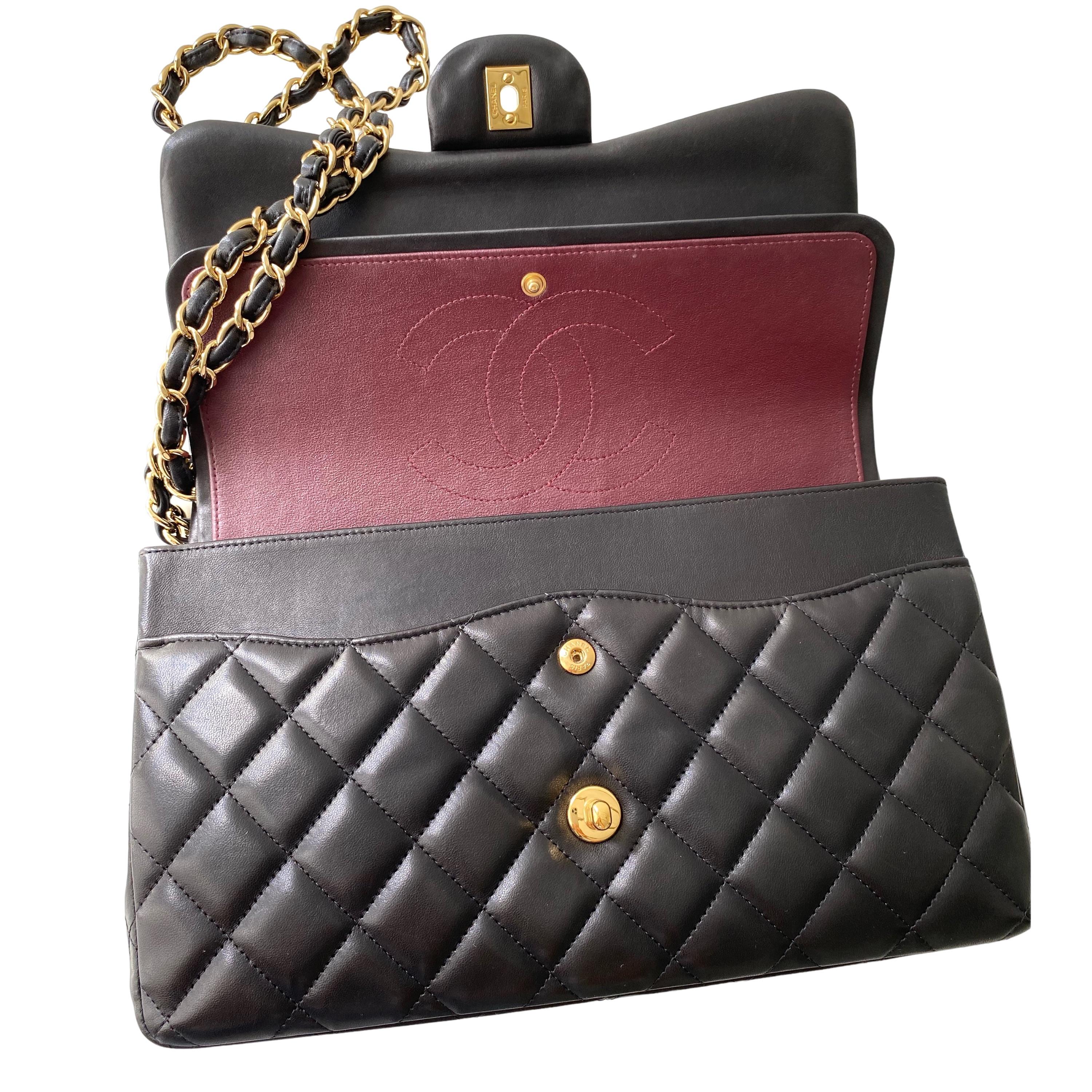 Quilted Black Lambskin Douple Flap Bag