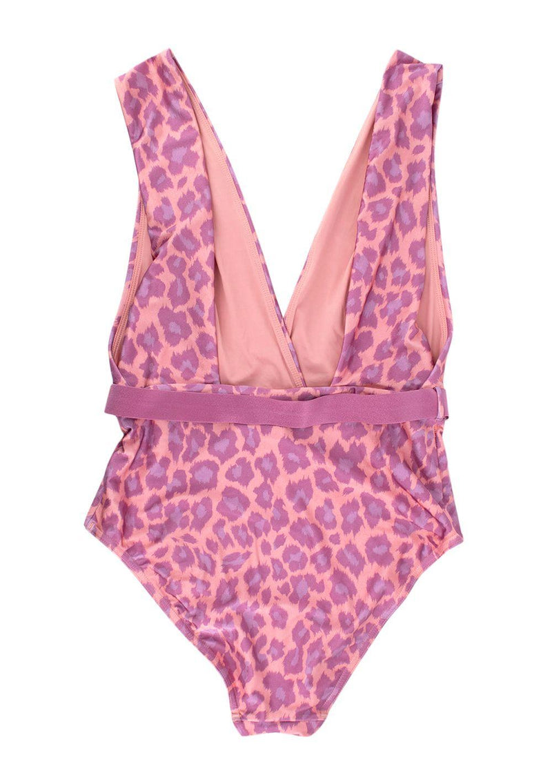Zimmermann Pink Teddy Buckle Plunge Leopard Print Swimsuit