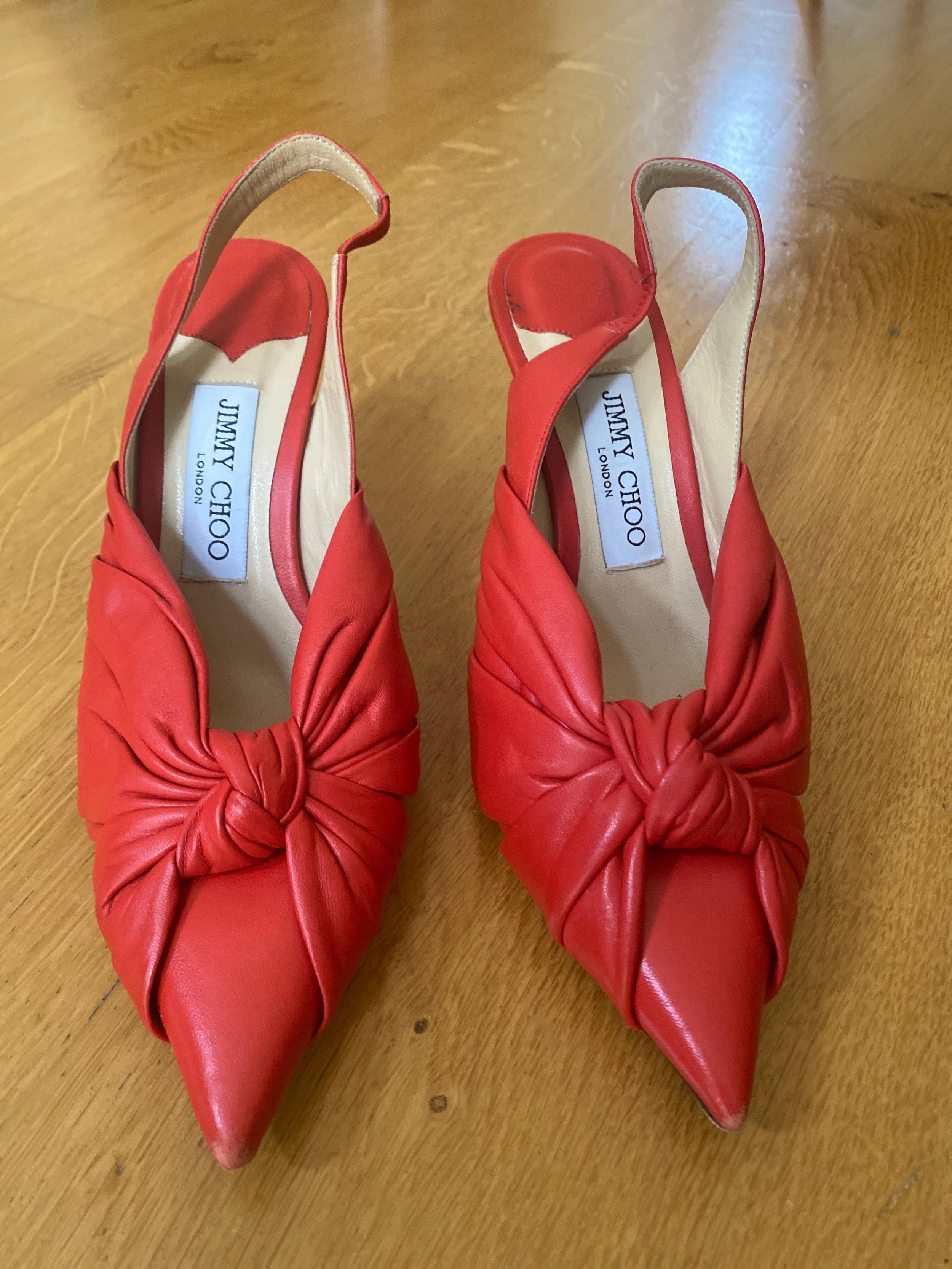 Jimmy Choo Red Leather Annabell Sling back Pumps