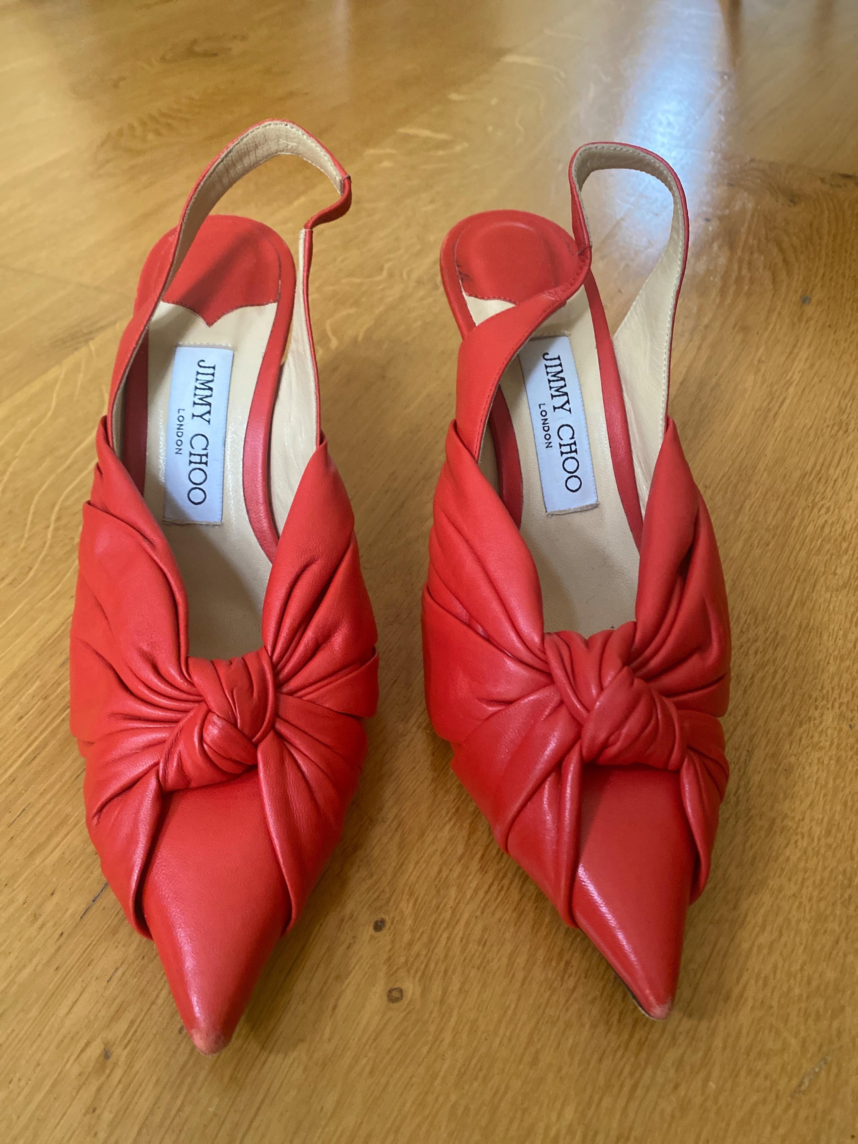 Jimmy Choo Red Leather Annabell Sling back Pumps