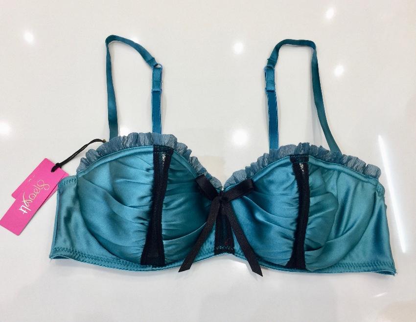 Spoyit Teal Silk Half Cup Bra & Brief Set