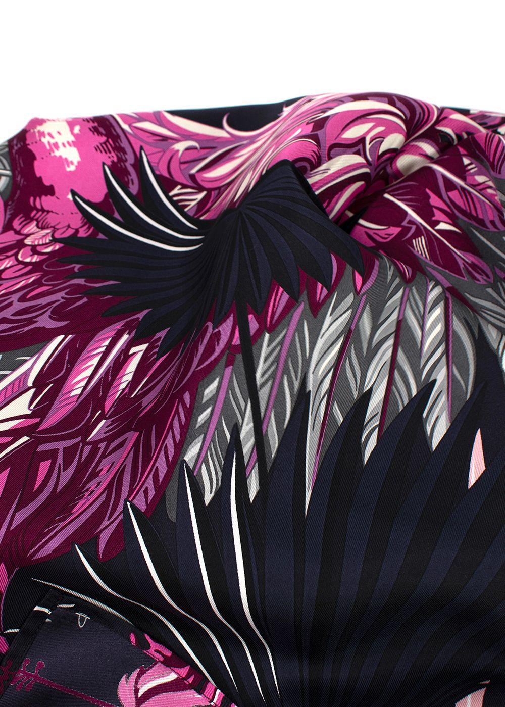Hermes Navy and Pink Floral Print Silk Lightweight Open Scarf Blouse