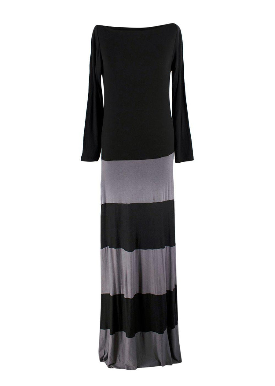 Karina Grimaldi Boat Neck Grey And Black Maxi Dress