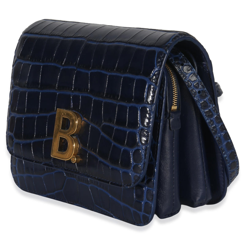 Balenciaga B. Navy Croc Small Shoulder Bag