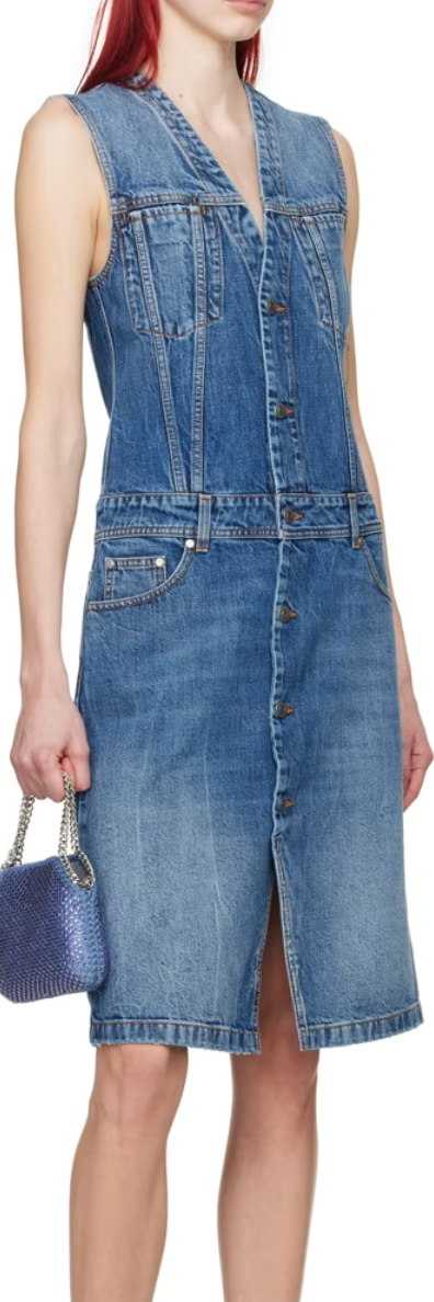 Stella McCartney Blue Paneled Denim Midi Dress