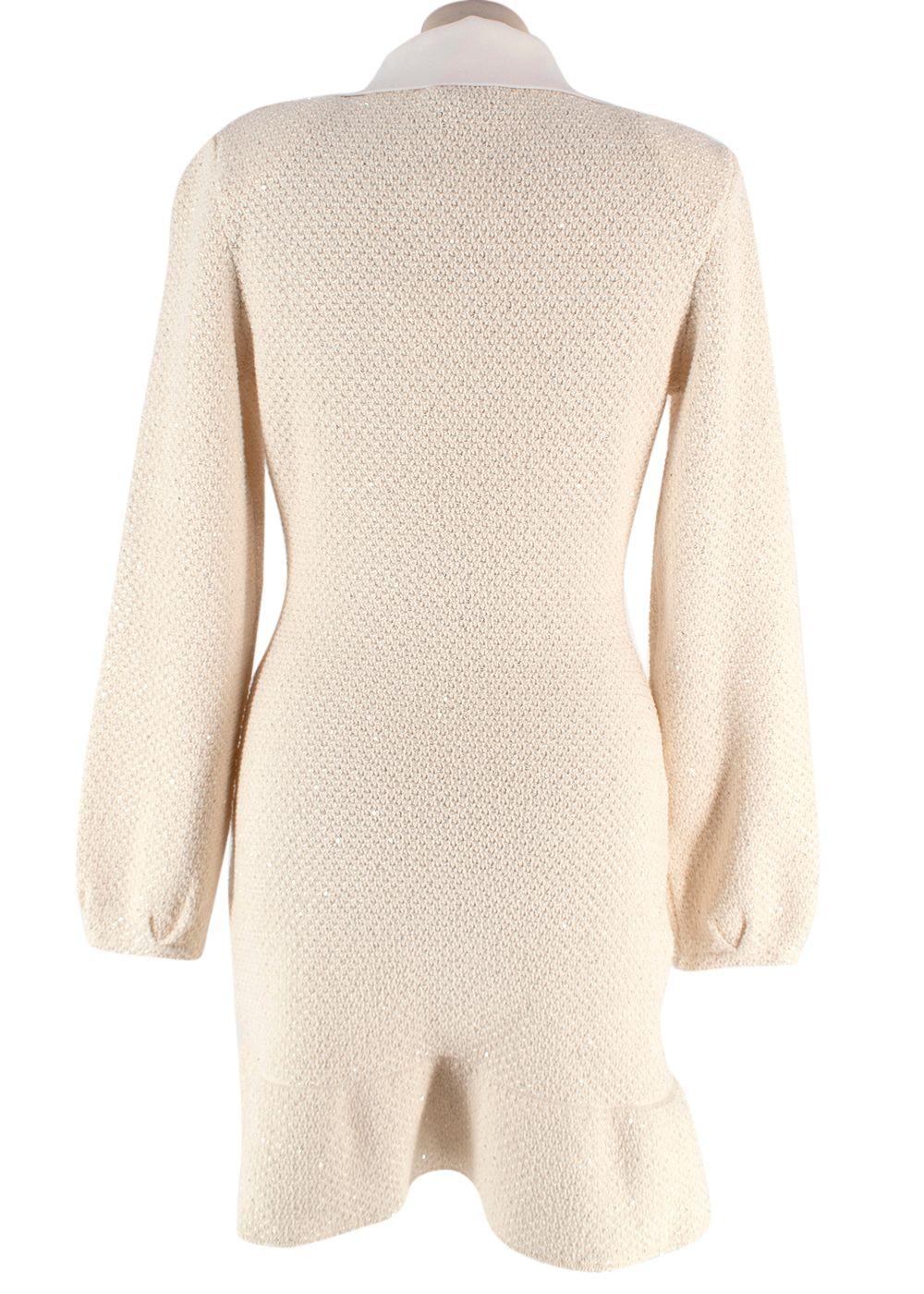 Self Portrait Cream Bow Embellished Knitted Mini Dress