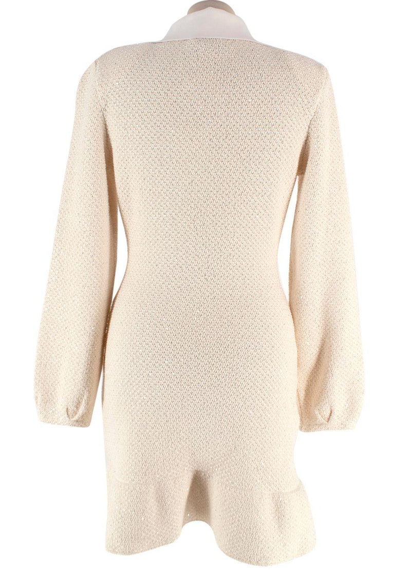 Self Portrait Cream Bow Embellished Knitted Mini Dress